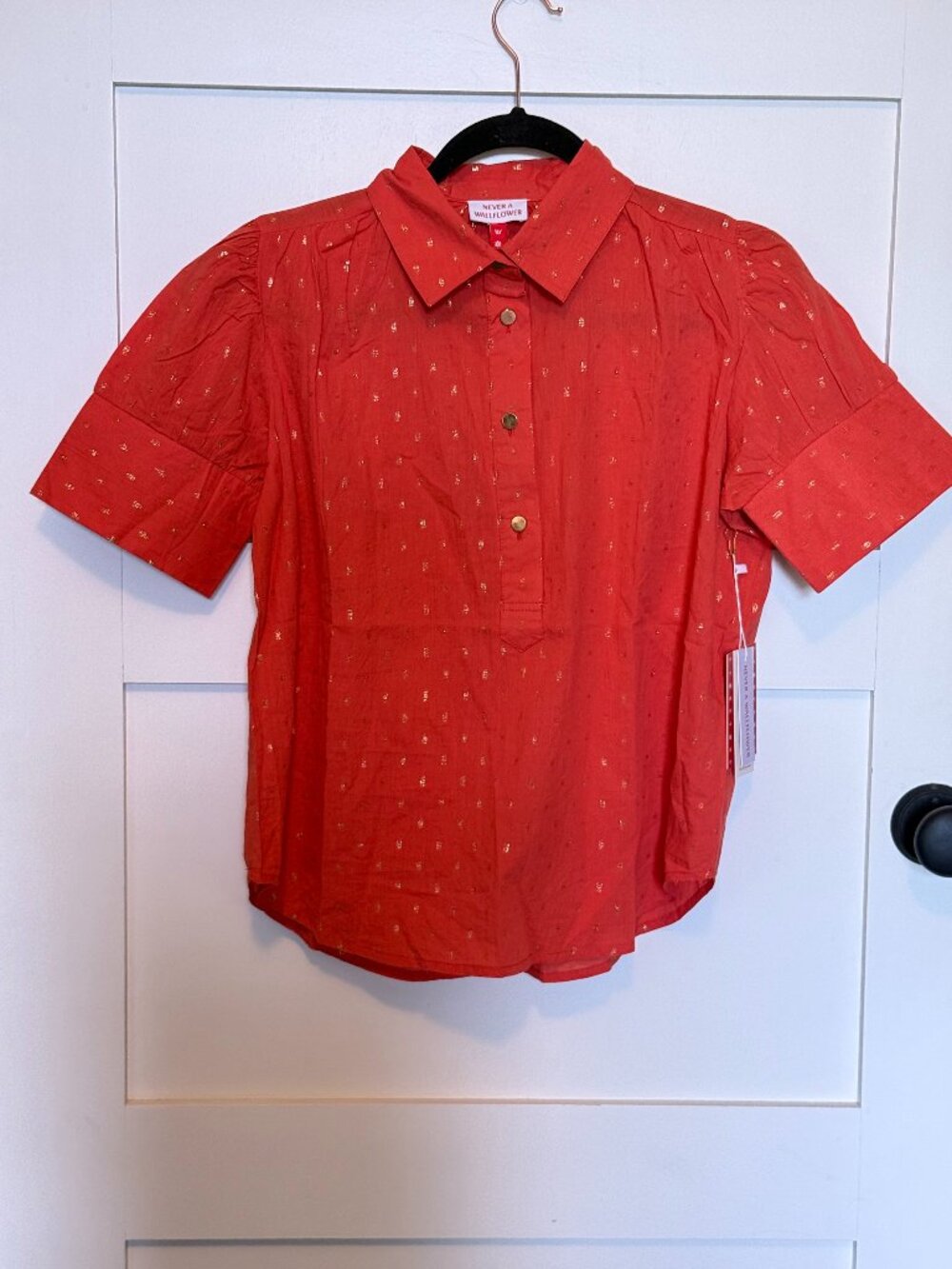 NWT Never A Wallflower Red & Metallic Top